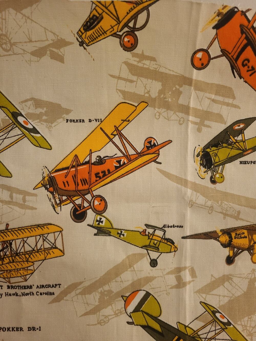VTG House 'N Home airplane biplane novelty fabric 1960s Steampunk retro Scrap